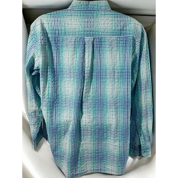 Alan Flusser Mens Aqua Blue Gingham ButtonDown Long Sleeve Shirt 2XL Lightweight - Picture 6 of 8